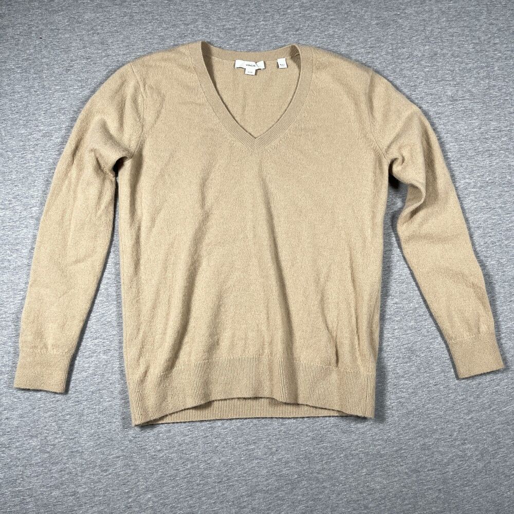 Vince Pullover Womens XS Beige V-Neck Cashmere Academia Lightweight Quiet Luxury